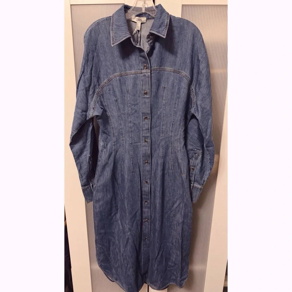 NWT COS Oversized Waisted Denim Shirt Dress Midi Length Size 8 - Picture 3 of 15